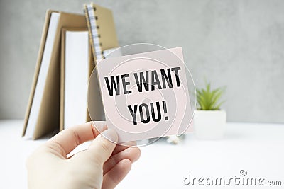 WE WANT YOU message on the card shown Stock Photo