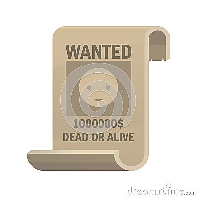 Wanted dead or alive icon. Vintage western poster with cowboy smiley face. Vector illustration Vector Illustration