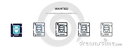 Wanted icon in different style vector illustration. two colored and black wanted vector icons designed in filled, outline, line Vector Illustration