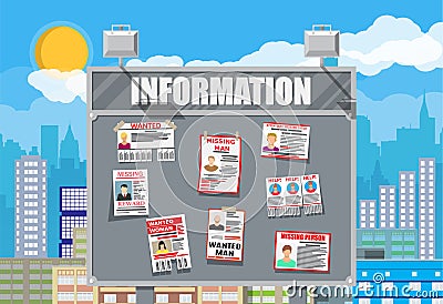 Wanted person paper poster. Missing announce Vector Illustration