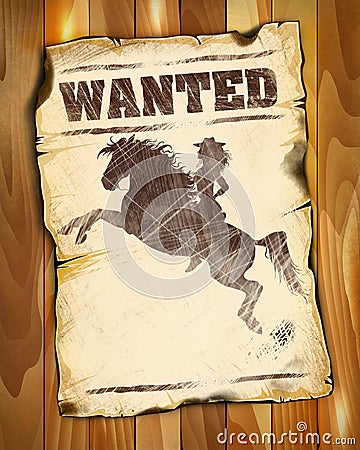 wanted poster empty with silhouette of a beauty girl on horseback Cartoon Illustration