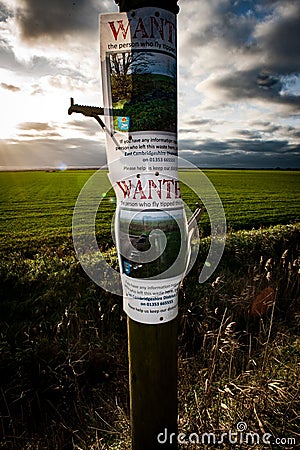 Wanted poster in fenland Editorial Stock Photo