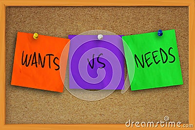 Wants vs Needs Stock Photo