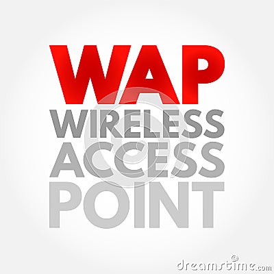 WAP - Wireless Access Point is a networking hardware device that allows other Wi-Fi devices to connect to a wired network, acronym Stock Photo