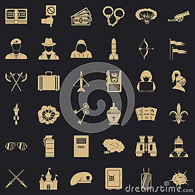 War army icons set, simple style Vector Illustration