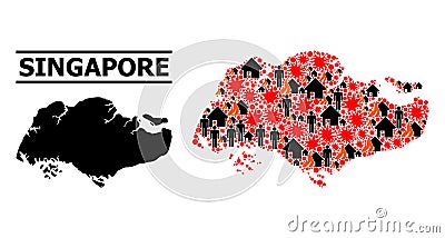 War Collage Map of Singapore Vector Illustration