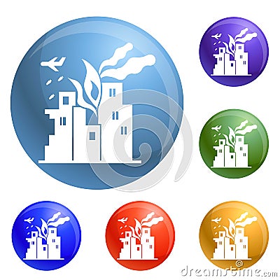 War fire city icons set vector Vector Illustration