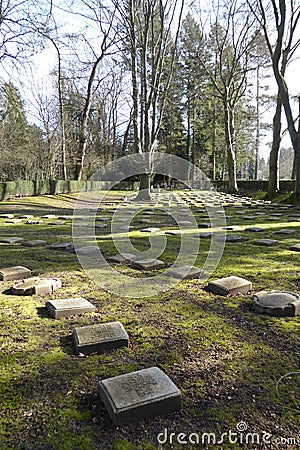 War graves from the 1st World War at Cologne's SÃ¼dfriedhof. Standardized weathered tombstones . Editorial Stock Photo