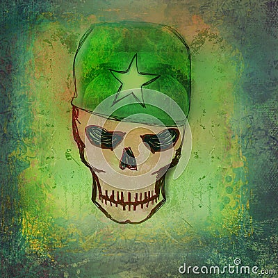 War grunge skull Cartoon Illustration