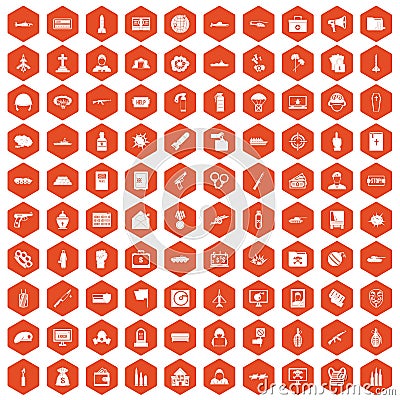 100 war icons hexagon orange Vector Illustration