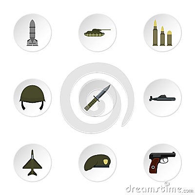 War icons set, flat style Vector Illustration