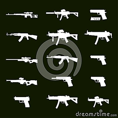 War Icons. White Army Weapons. Set of 15 Army Weapons including Vector Illustration