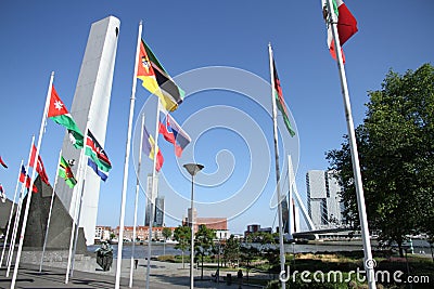 War memorial and erasmusbridge rotterdam Editorial Stock Photo