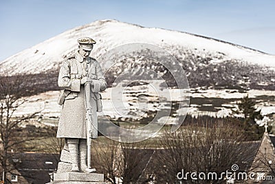 War Memorial & Tap O` Noth at Rhynie in Scotland. Stock Photo