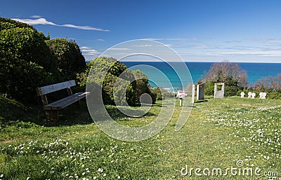 War memorial tombstones on atlantic coastal footpath in bidart, france Stock Photo