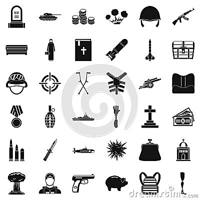 War offence icons set, simple style Vector Illustration