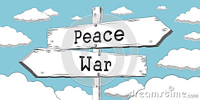 War and peace - outline signpost with two arrows Cartoon Illustration