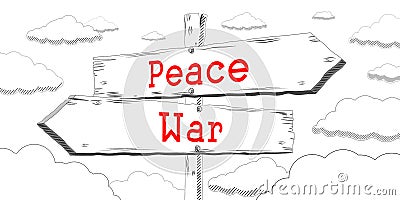 War and peace - outline signpost with two arrows Stock Photo