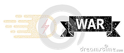 Distress War Ribbon Watermark and Mesh 2D Electrical Strike Vector Illustration