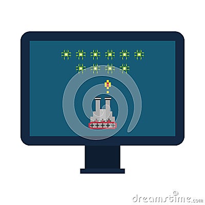 War tank vehicle in desktop 8 bits pixelated icon Vector Illustration