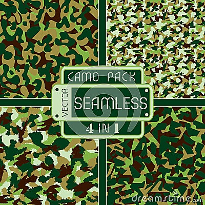 War universal nature camouflage pack 4 in 1 seamless vector pattern Vector Illustration