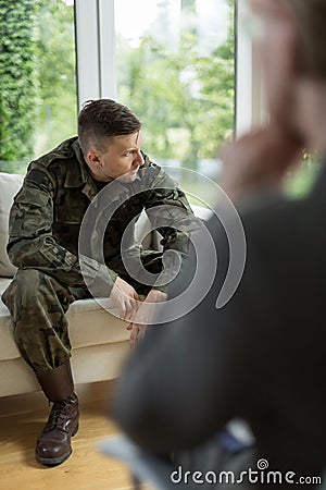 War veteran after nervous breakdown Stock Photo