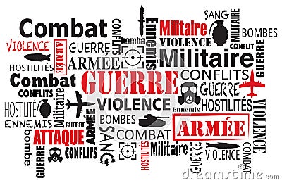 War violence word cloud in french Vector Illustration