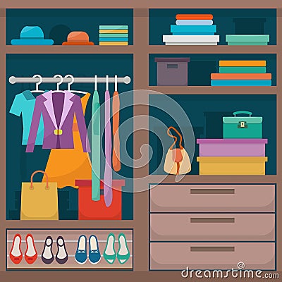 Wardrobe with clothes Vector Illustration
