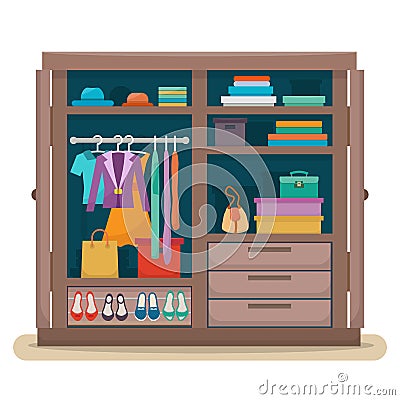 Wardrobe with clothes Vector Illustration