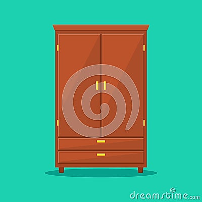 Wardrobe isolated on background. Natural wooden Furniture. Wardrobe icon in flat style. Room interior element cabinet to Vector Illustration