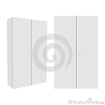 Wardrobe Isolated on White Background, 3D rendering Cartoon Illustration