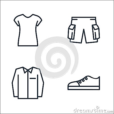 wardrobe line icons. linear set. quality vector line set such as shoe, uniform, pants Vector Illustration