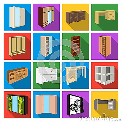 Wardrobe, mirror, wood and other icons of interior. Interior set collection icons in flat style vector symbol stock Vector Illustration