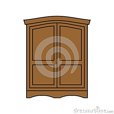 Wardrobe wood retro. Furniture for clothes. Vintage Cabinet. Old Vector Illustration