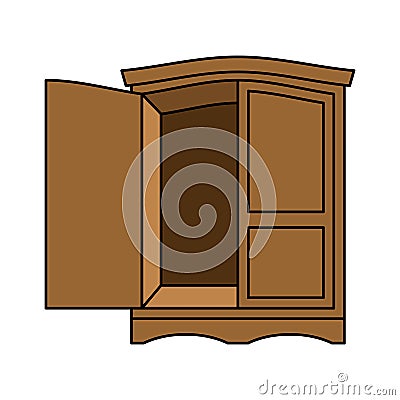 Wardrobe wood retro. Furniture for clothes. Vintage Cabinet. Old Vector Illustration