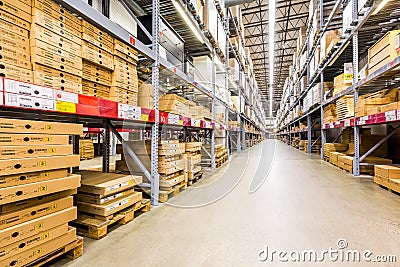 Warehouse aisle in an IKEA store Editorial Stock Photo