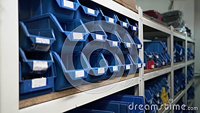 Warehouse Blue Boxes Factory Stock Photo