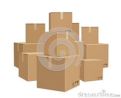 Warehouse boxed. Cardboard parcel packages piles for delivery big lots boxed decent vector background Cartoon Illustration