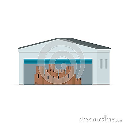 Warehouse building with open door Vector Illustration