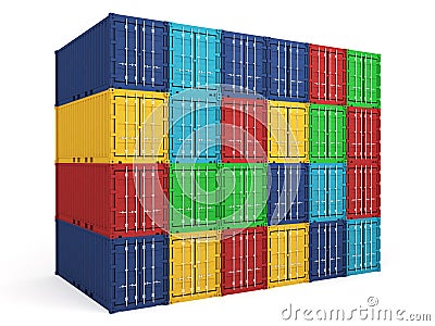 warehouse colored cargo containers Stock Photo