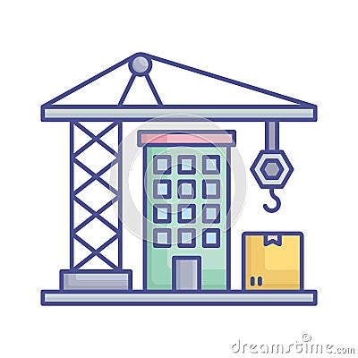 Warehouse with crane Vector Icon which can easily modify or edit Vector Illustration