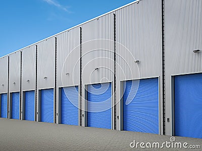 Warehouse exterior with shutter doors Stock Photo