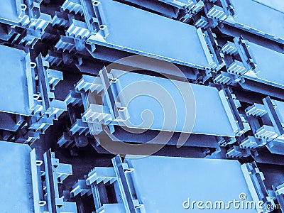 Warehouse of finished bridged metal structures Stock Photo