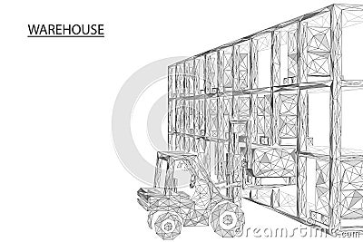 Warehouse. A forklift truck sorts and stacks boxes of goods. Vector Illustration