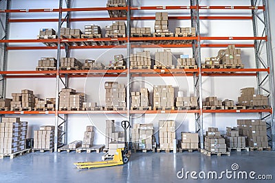 Warehouse forklifter Stock Photo