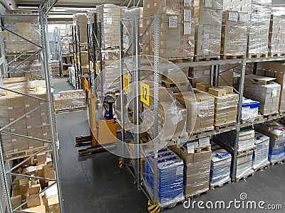 Warehouse with high shelves Editorial Stock Photo
