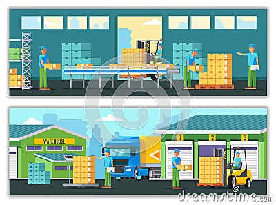 Warehouse Horizontal Banners Vector Illustration