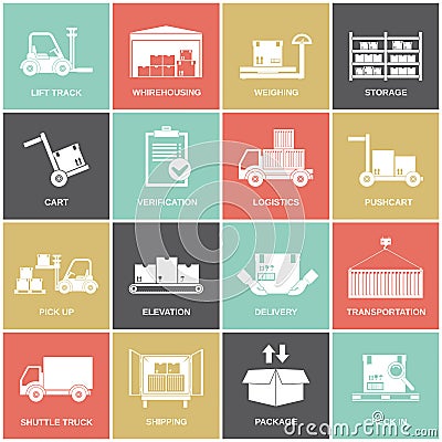 Warehouse icons flat Vector Illustration