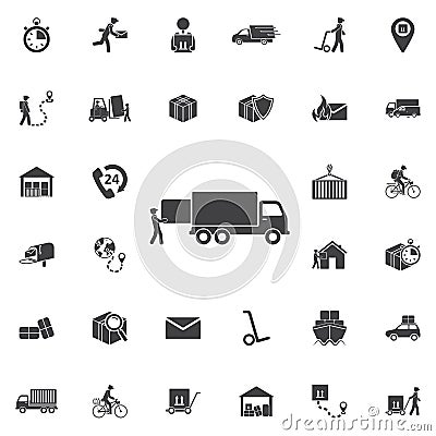 Warehouse icons: loading and unloading of goods Stock Photo