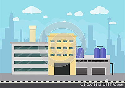 Warehouse and industrial building flat design Vector Illustration